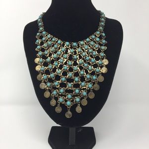SOLD. Silver and Blue Egyptian Mesh Bib Necklace